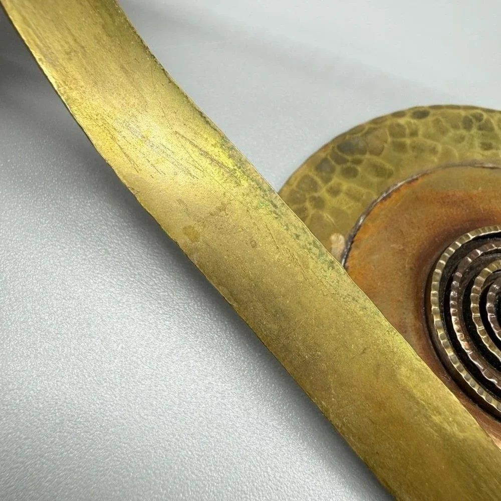 VTG Hammered Medallion Choker Necklace c.‎ 1980s Brass Copper Statement 14-16